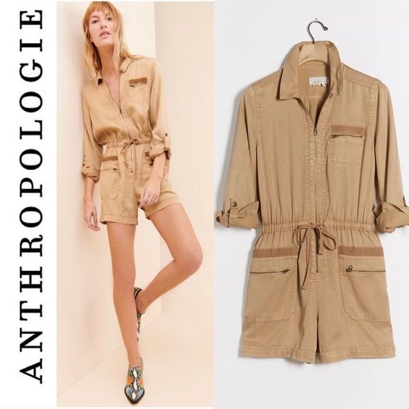Anthropologie Ivy Utility Zip Up Tencel Romper One Piece Jumpsuit Yellow S - Picture 3 of 15